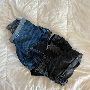 2 Pairs of Isabel Maternity Side Panel Short Midi Jean Shorts
